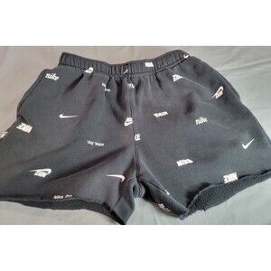 Women’s Fleece Shorts Black All-Over Logo Elastic Waist Size M